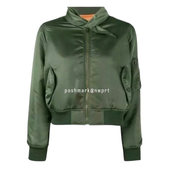 BALENCIAGA 🍊 Flight Jacket Scarf Neck Satin Bomber Olive Green 34 XS 0 2 - Picture 4 of 15